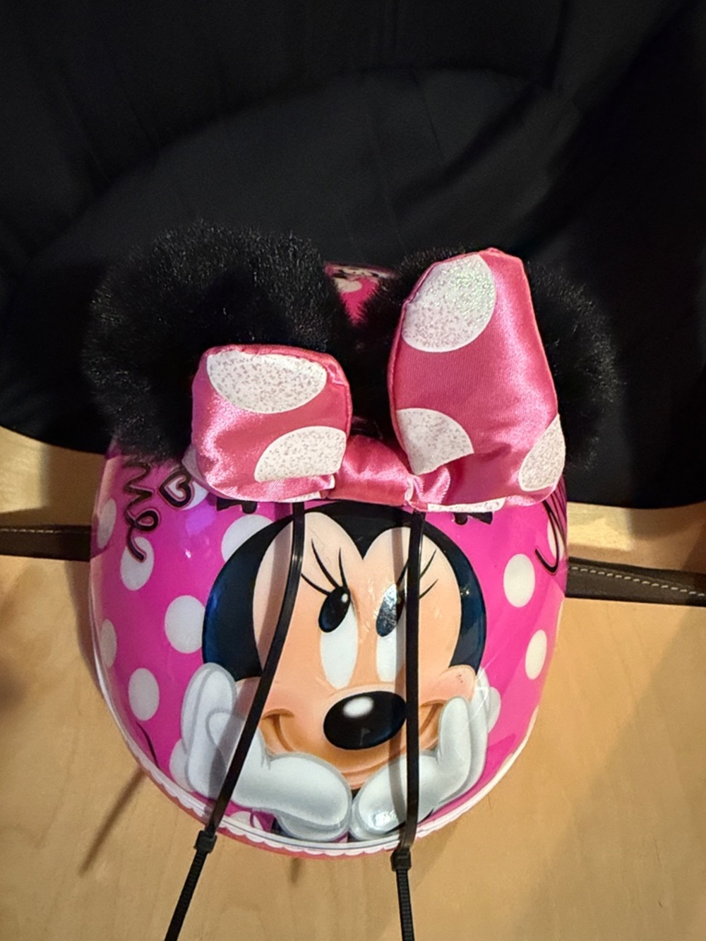 Disney Pink Minnie Mouse Helmet Cover with Polka Dot Bow and Black Ears